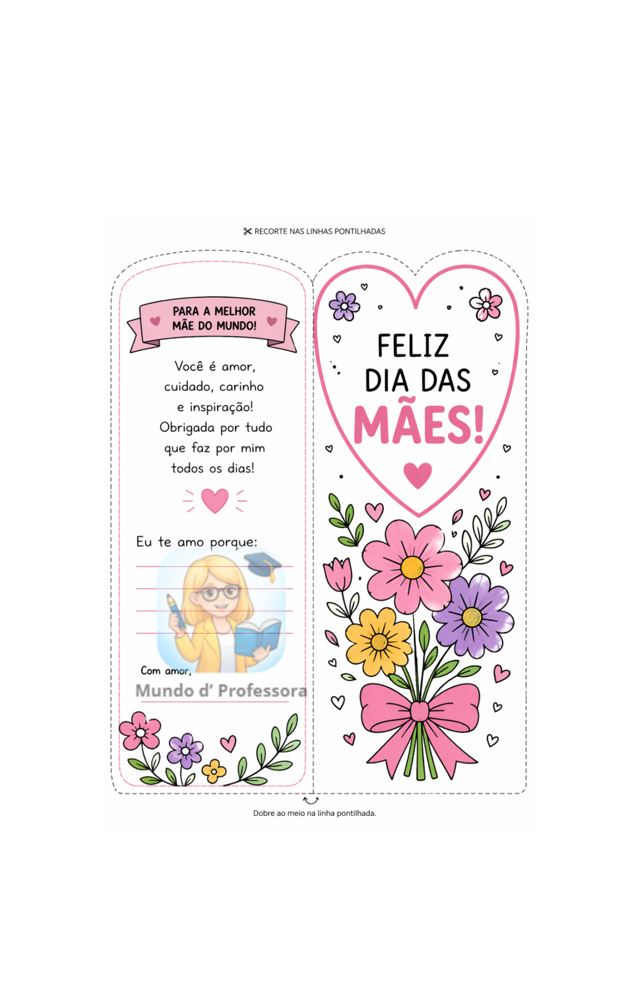 Cartão de Dia das Mães grátis para imprimir. - Mundo da Professora
